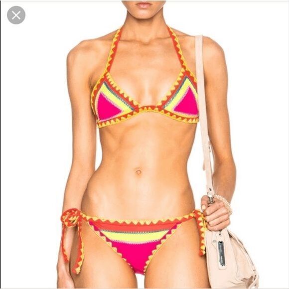 SAME Swim Los Angeles The Catch Bottoms Neon Pink Yellow (xs) - Picture 1 of 4